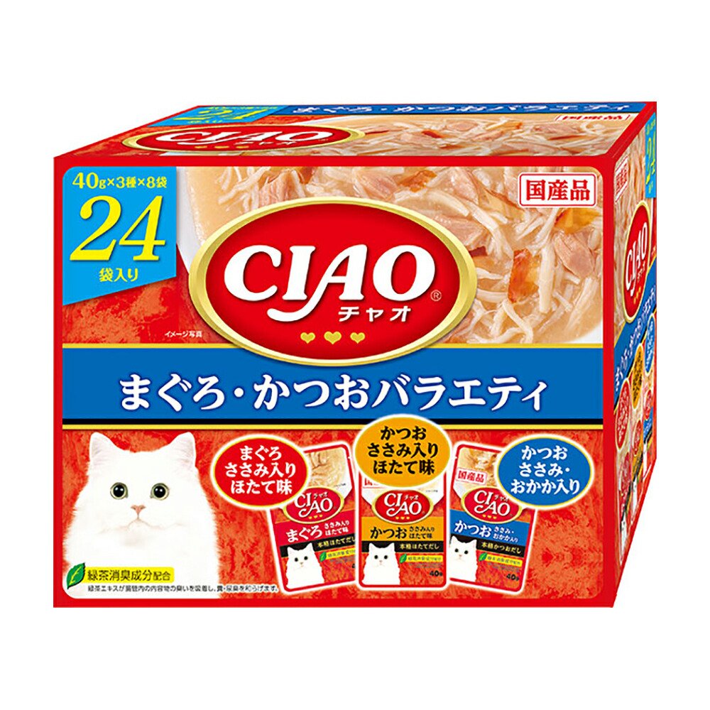 いなば　ＣＩＡＯ　パウチ２４袋入り　まぐろ・かつおバラエティ　４０ｇX２４袋X４個　ＣＲＣ35―04―20―20―10