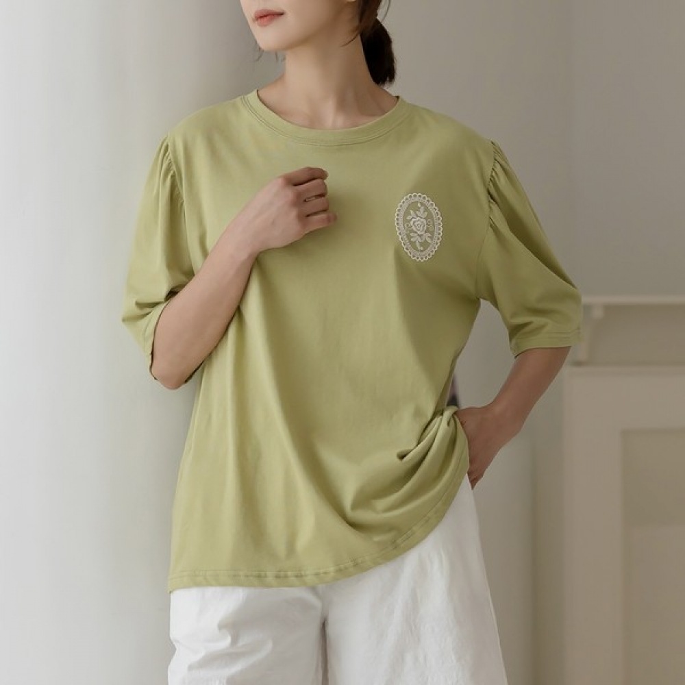 (Elysia) レースパッチシャーリング半袖Tシャツ