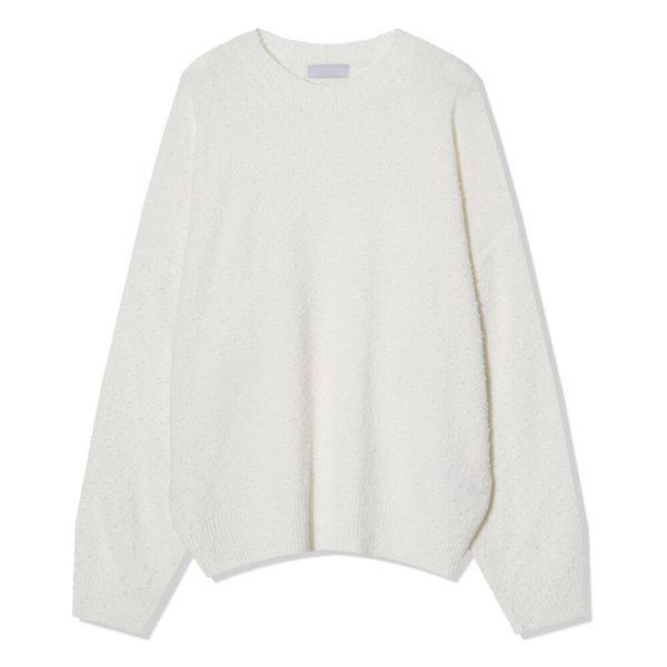 メンズ秋カジュアルポンポンオーバーフィット長袖ニットTシャツ AC-KN-Q052-ホワイト