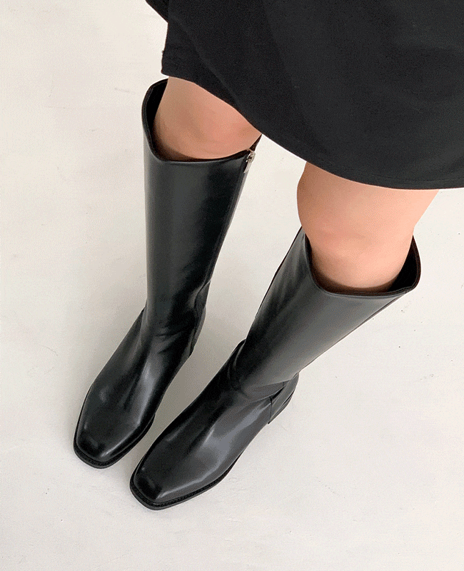 [MILOVANY] ルソム シンプルライン スクエア ロング ブーツ 3cm