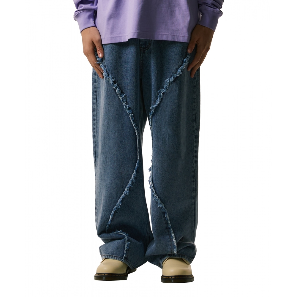 LMC カーブローエッジデニム ワイドジーンズ ブルー