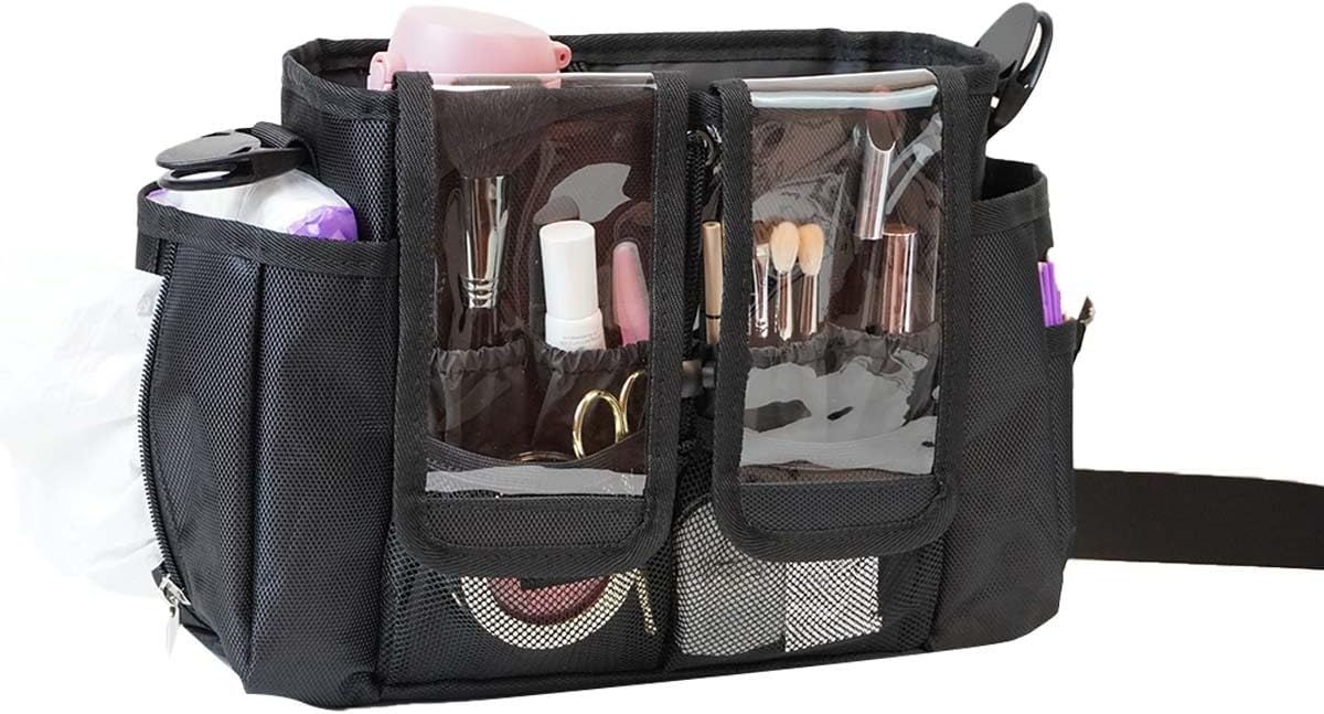 ヘアメイクバッグ プロ用 肩掛け・腰掛け対応 化粧ブラシホルダー付き 耐久性に優れたメイクボックス