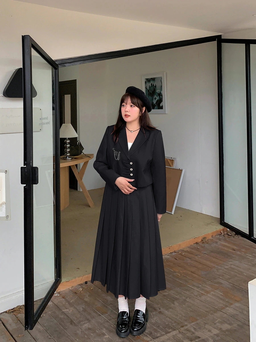 【ぽちゃまに】 2024秋新品 上下セット スーツセット プリーツスカート 体型カバー 大きいサイズ レディース セットアップ メガ割30%制限