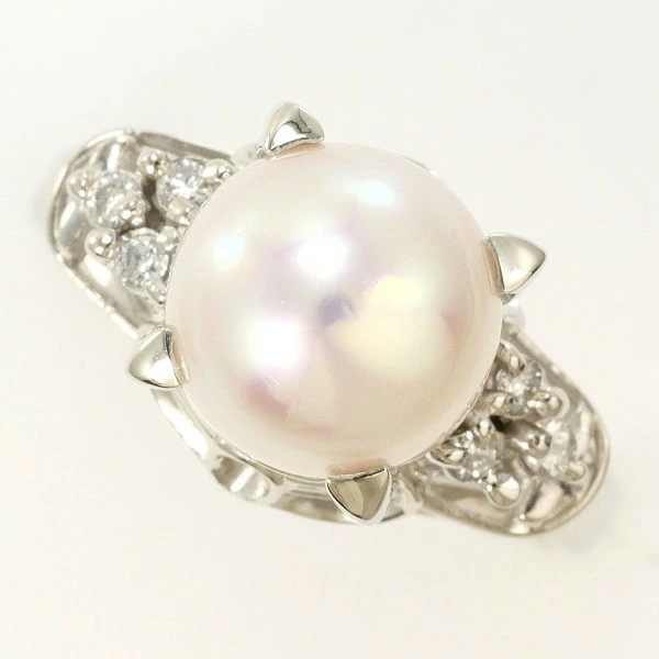 PT900 プラチナ リング 12.5号 パール(真珠) 約9mm ダイヤ 0.09 中古