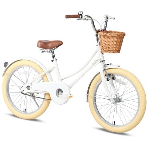 【GLERC】LITTLE MOLLY 女の子子供用自転車 可愛いキッズバイク 乗り練習 低学年 幼児 貼り紙DIY 三輪自転車 柔らかいサドル 藤カゴ付き 取り外し補助輪付き 612歳 レトロシンプ