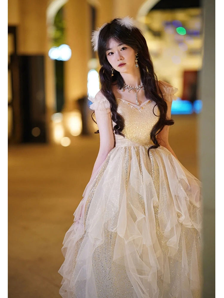 ドレス レディース 2024 宴会気質 スーパー 18歳 大人 サスペンダー ワンショルダー ドレス 芸術試験