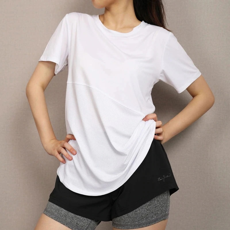 韓国ファッションお家ヨガウェア ジャージTシャツ女性ヨガウェアゆったり通気半袖ランニング上着フィットネスウェア おしゃれヨガウェア 46aa1295