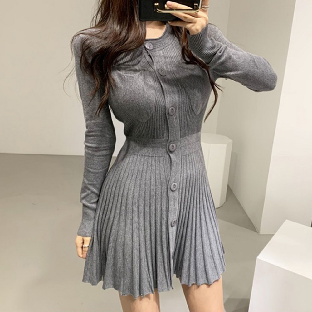 [レティゴ]女性スリムフィットプリーツニットワンピース