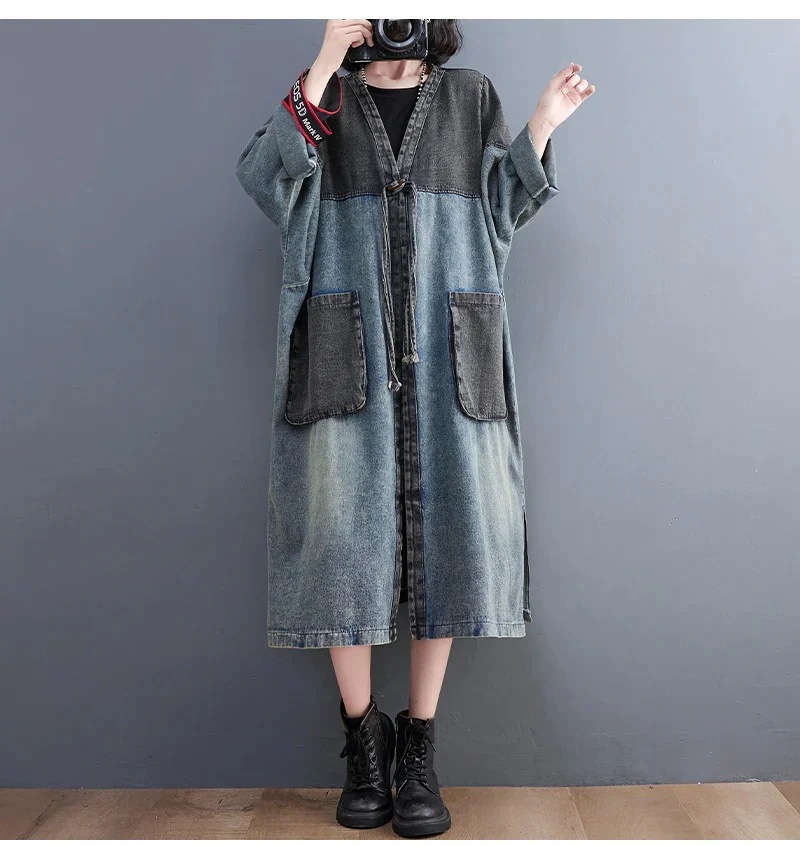 アウター レディース デニムジャケット デニムコート オーバーサイズ ラフ ルーズ バイカラー レトロ ヴィンテージライク カジュアル