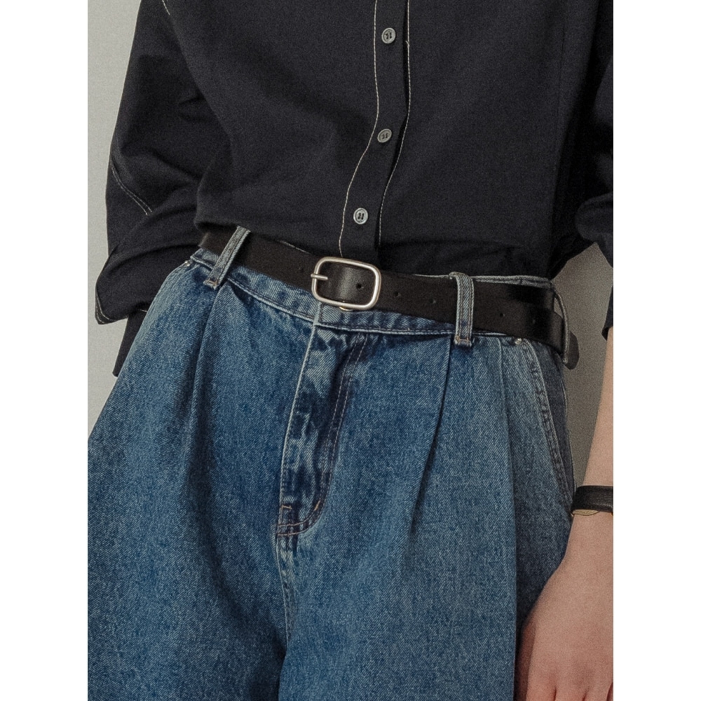 TILLDIE イタリアンレザーモダンスクエアバックルベルトブラック