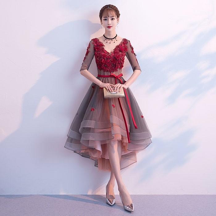 パーティードレス 演奏会 韓国 ぽっちゃり フィッシュテール 締め上げタイプ Vネック 大きいサイズ 袖あり 母親 舞踏会 披露宴 司会者 20代 30代 レース 成人式