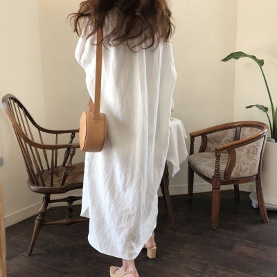 長袖シャツ レディース シャツ シャツワンピース 長袖 折り襟 ロング丈 無地 UVカット シングル トップス おしゃれ カジュアル 2020 春 春物 新作