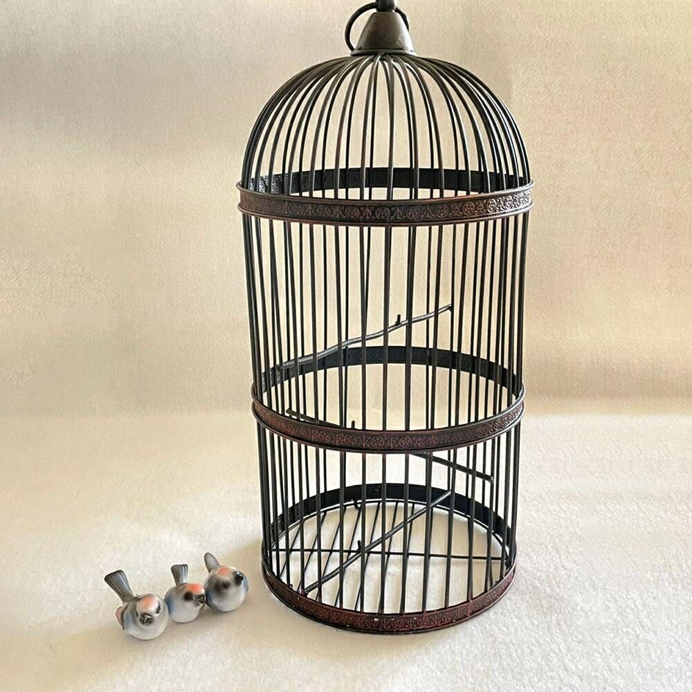 最終値下げペット用品 鳥籠 アイアン バード ケージ 53cm リング取っ手付き 鳥かご 篭 ブラック ディスプレイ 開閉 鉄 ヴィンテージ風 インテリア バードゲージ 結婚式 ウェデ