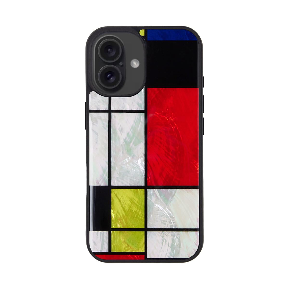 ikins iPhone 16 ケース 天然貝 Mondrian [ パール 光沢 表面コーティング加工 着脱しやすい ストラップホール付き ワイヤレス充電 ] アイフォン 保護カバー モンドリアン