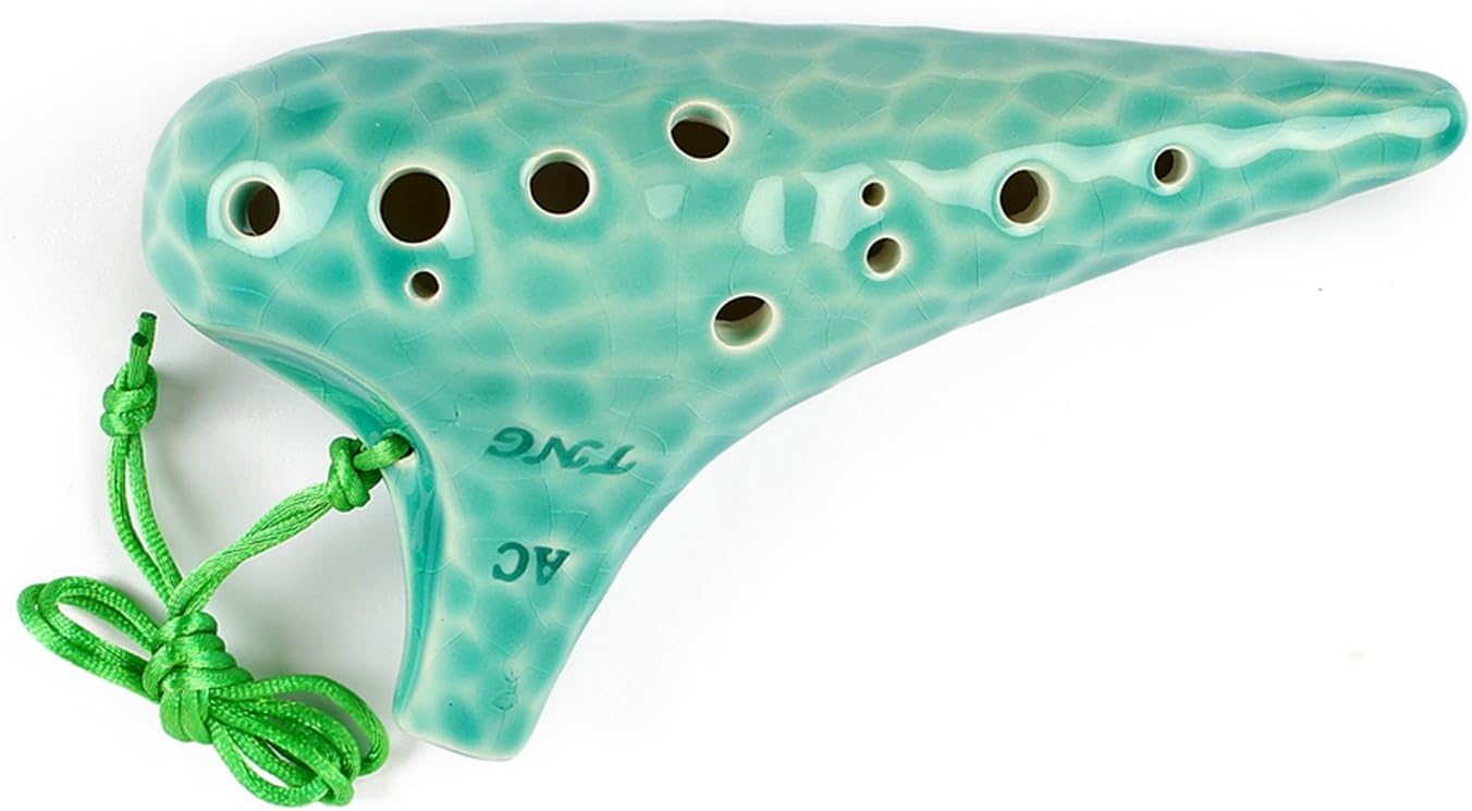 TNG オカリナ 楽器 アルト/C調/AC / 12穴 / エメラルド 高級 Ocarina 管吹奏 ストラップ付き 釉薬仕上げ 海波浪柄