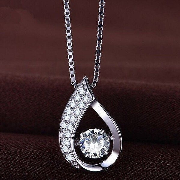 ネックレス レディース モチーフ しずく ダイヤ プラチナ仕上げ シルバー925 cz プレゼント