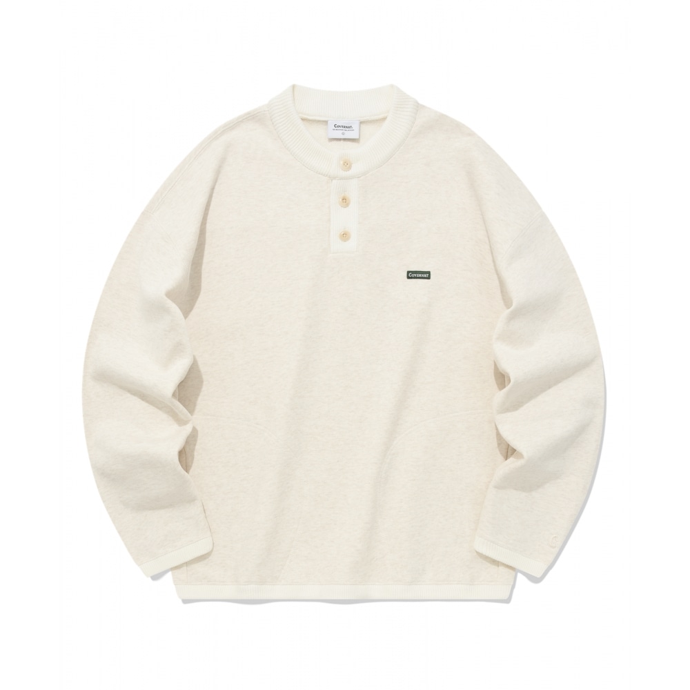 COVERNAT ヘンリーネックストリングスウェットシャツオートミール