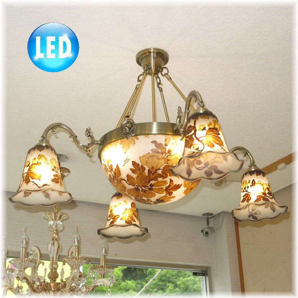 【LED付き！】新品 豪華 ガレ風 ガラス工芸 LED シャンデリア シーリングライト ペンダントライト