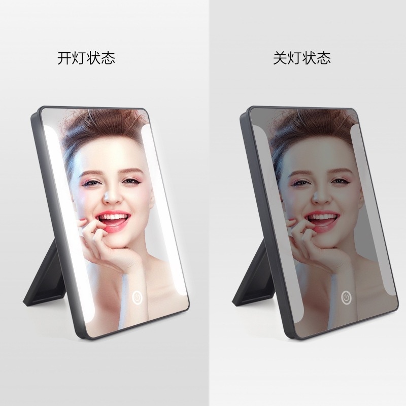 ヨーロッパ式ledミュラー化粧鏡usb電源乾電池両用デスクトップ片面ミラー角型ledミュラー