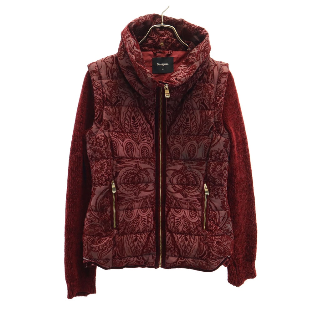 ペイズリー柄 ジャケット 36 ボルドー 2WAY 中綿ベスト レディース