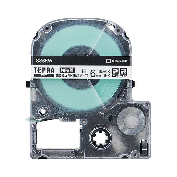 (まとめ) キングジム テプラ PRO テープカートリッジ 強粘着 6mm 白／黒文字 SS6KW 1個 (×10セット)