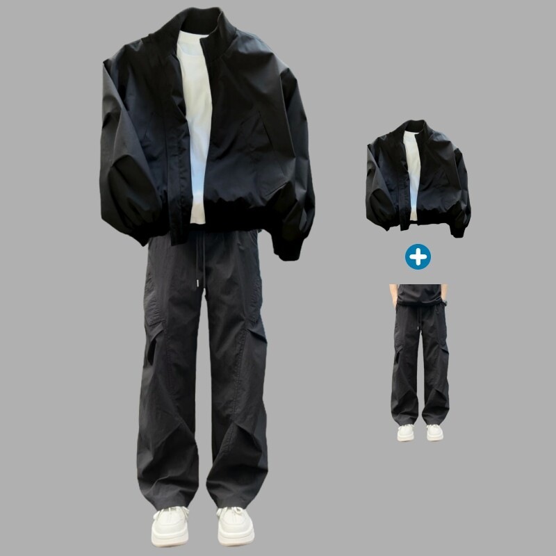 春秋用スタンドカラー野球ジャケットメンズ万能ルーズフィットジャケット男の子向けスタイリッシュで高級感のあるコーディネート
