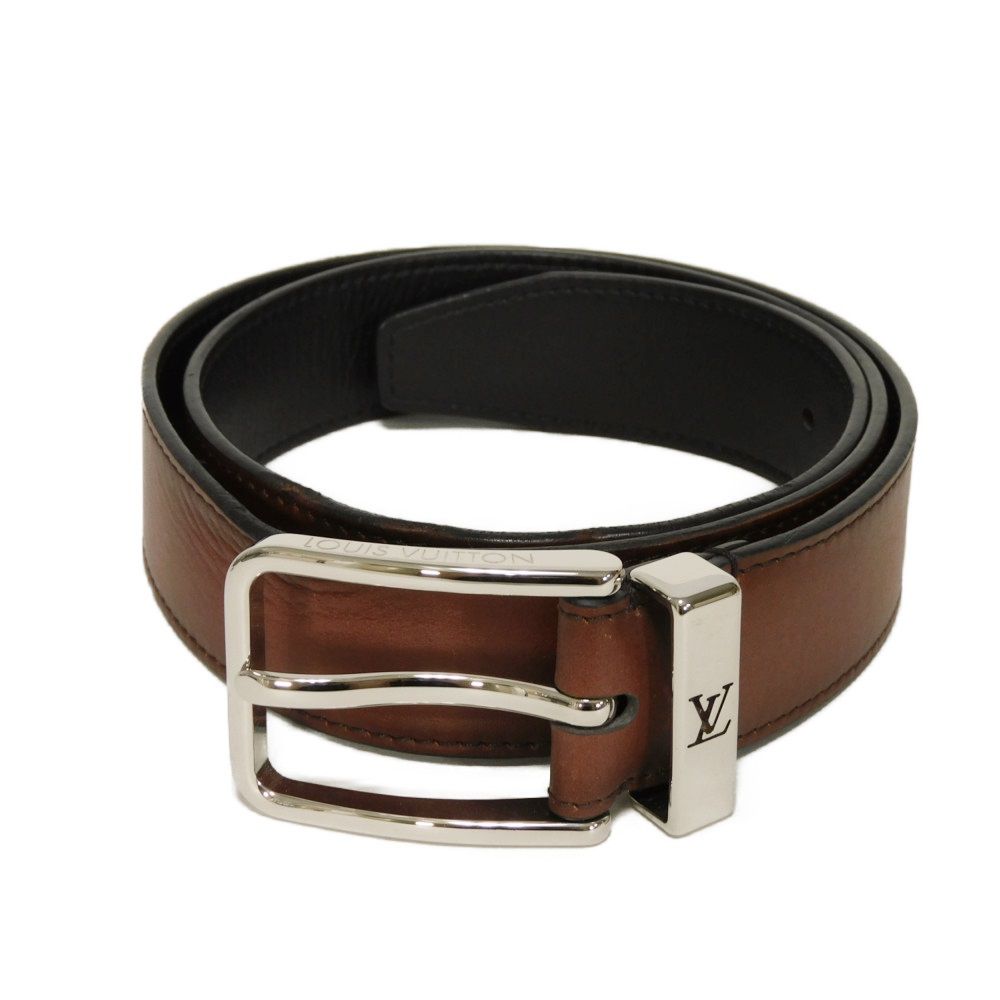 【中古】 ベルト LVロゴ シルバー 90/36 ブラウン ブラック サンチュール ポンヌフ 35MM キュイール オンブレ M0092U