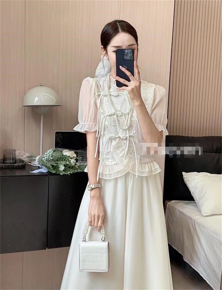 早い者勝ち 気質 洗練された 夏服 新中国式 レトロ ロングスカート エレガント トレンド トップス 上着 2点セット