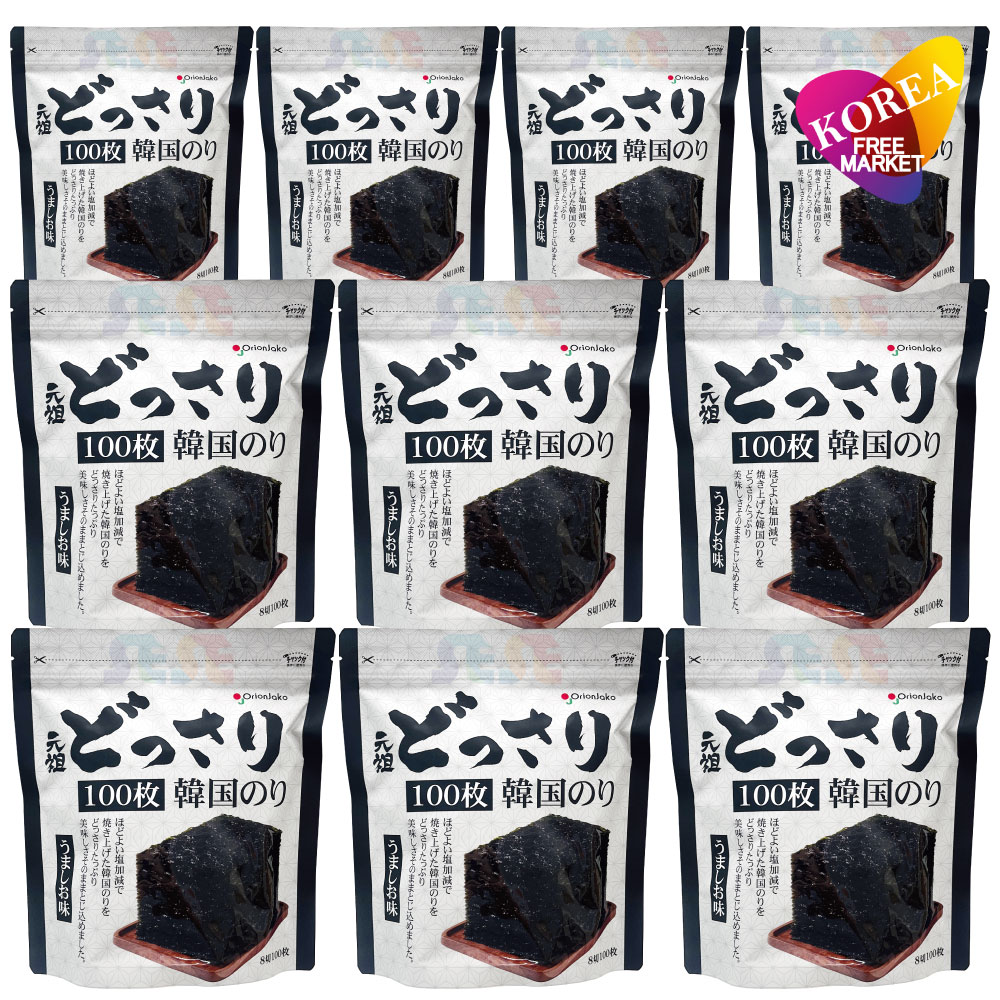 オリオンジャコー どっさり 韓国のり 10袋セット 100枚入 うましお味 / チャック付き袋 Orionjako