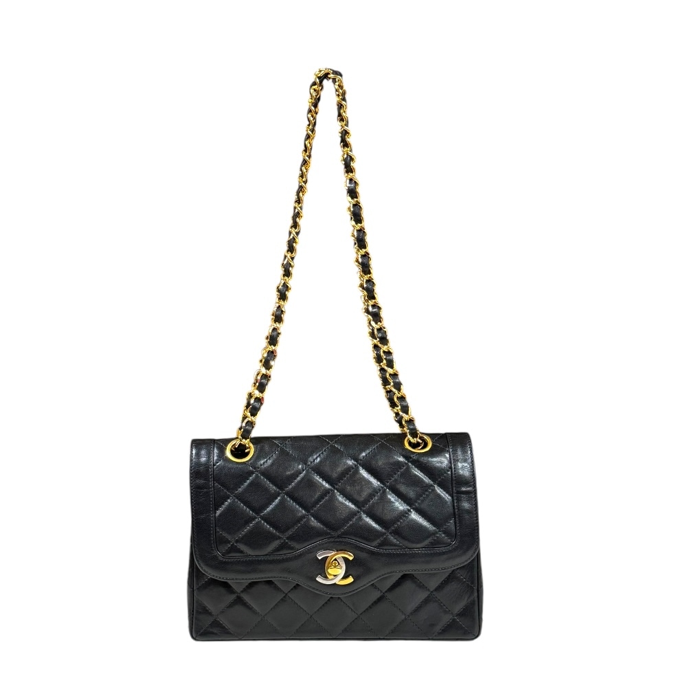 シャネル パリ限定 マトラッセ ショルダーバッグ ラムスキン ブラック CHANEL 中古
