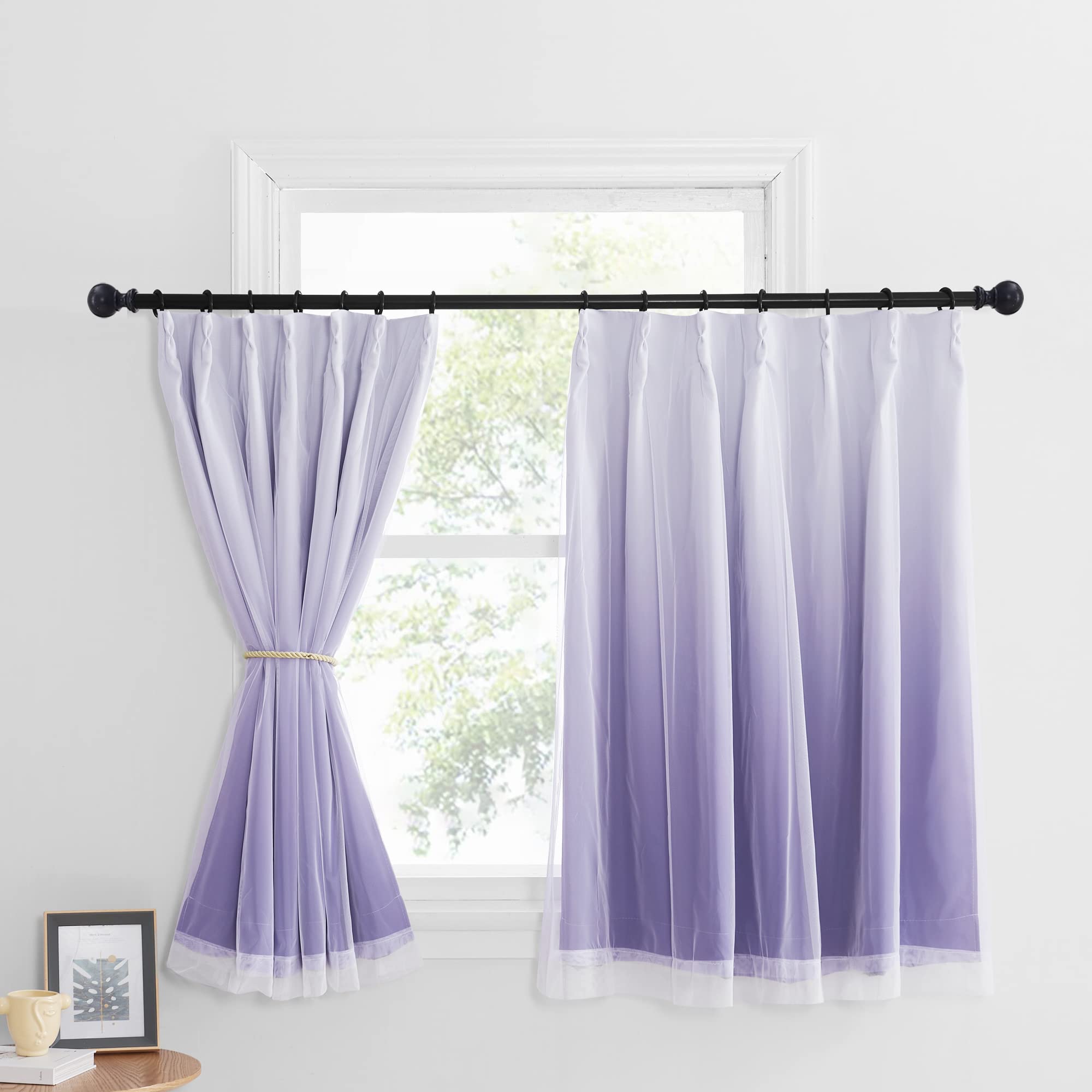 NICETOWN カフェカーテンレース かわいい 女の子 おしゃれ 省エネ 姫系 室内装飾 明るい 雰囲気 グラデーション 幼稚園 北欧 厚手 可愛い 幅100cm丈110cm 2枚入り パープル