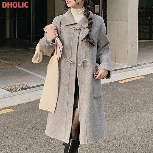 [メガ割りSALE]ウール混カラーネックルーズトグルボタンコート