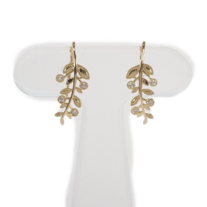 【4℃】リーフモチーフ ピアス K18イエローゴールド ダイヤモンド