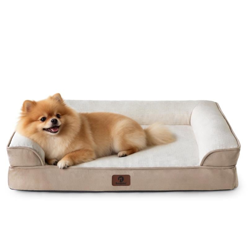 犬用 ペットベッド 犬ベッド ペットソファーベッド 体圧分散・高反発 アゴ乗せ設計・低床8cm 防水カバー 洗える 小型犬・中型犬・シニア犬対応（外寸61Lx45Wx15Hcm ベージュ） 4,280円