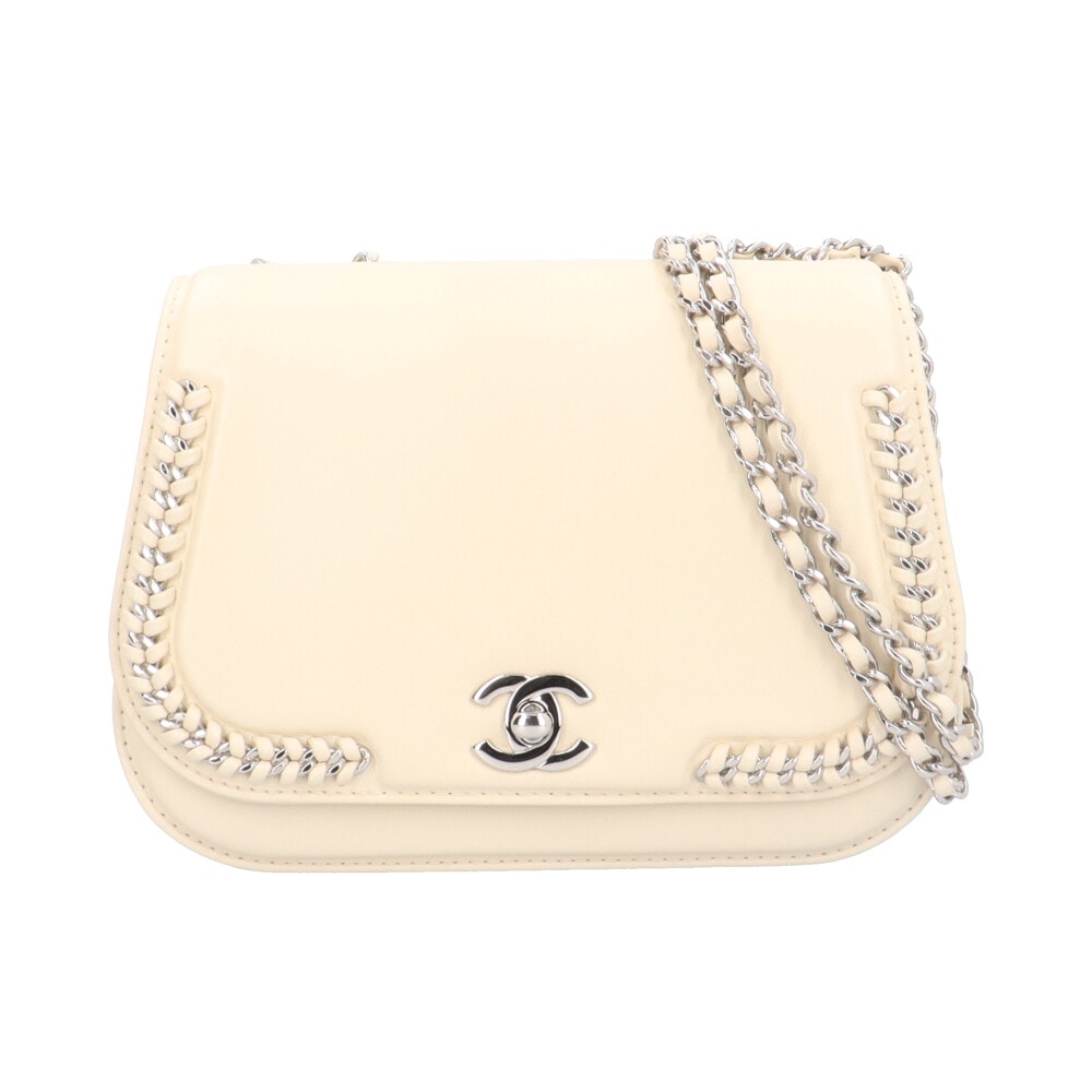 シャネル ショルダーバッグ レザー ホワイト CHANEL 中古 美品