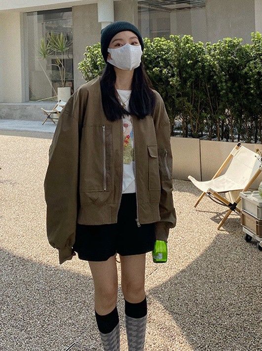 レディース アウター ブルゾン ジャンパー ショート丈 シンプル 黒 秋冬 大きいサイズ オーバーサイズ ビッグシルエット フライトジャケット ミリタリージャケット カジュアル おしゃれ 冬 秋 20