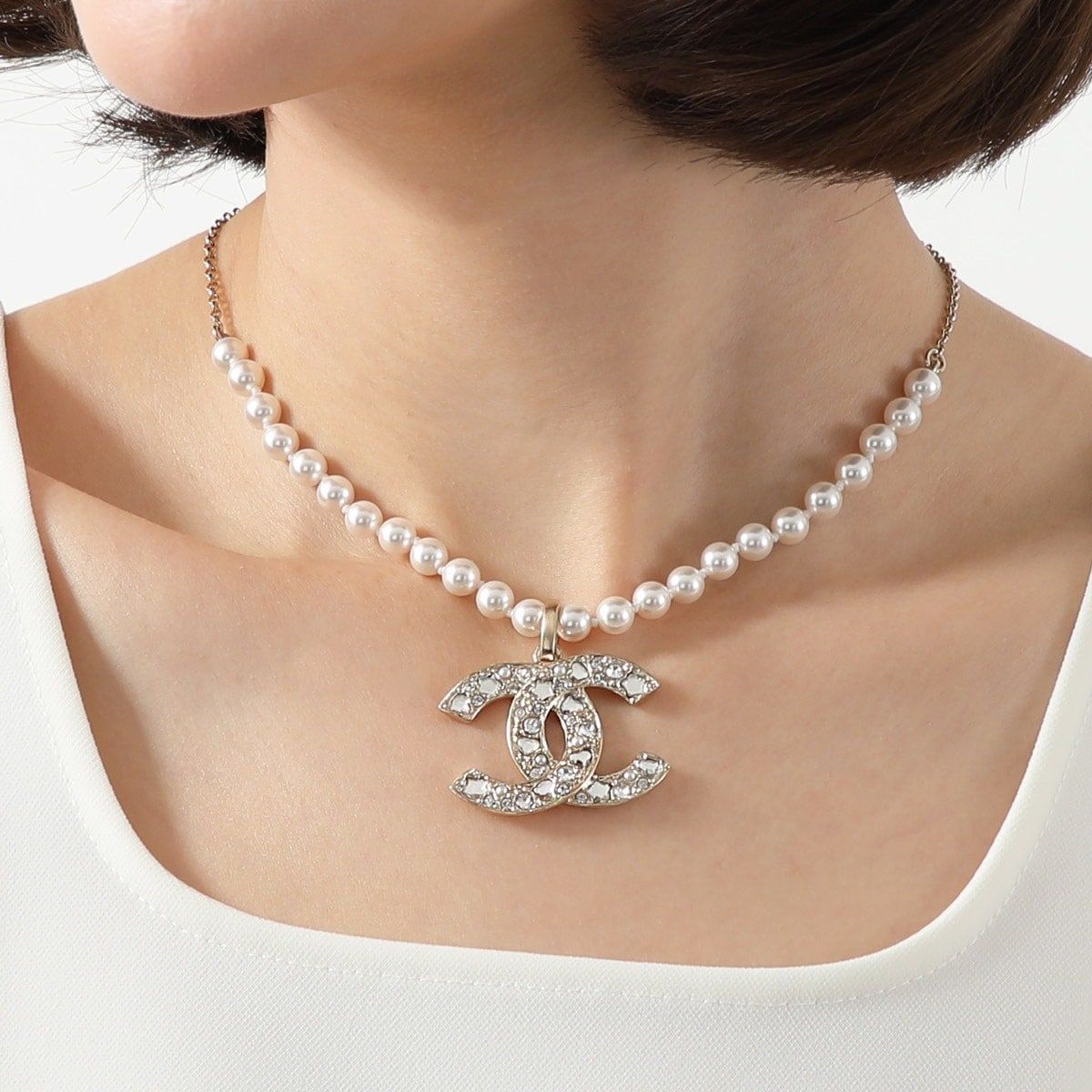 CHANEL シャネル ネックレス ABF221 B19947 レディース パール ラインストーン装飾 メタル ココマーク CCマーク アクセサリー NAFRM