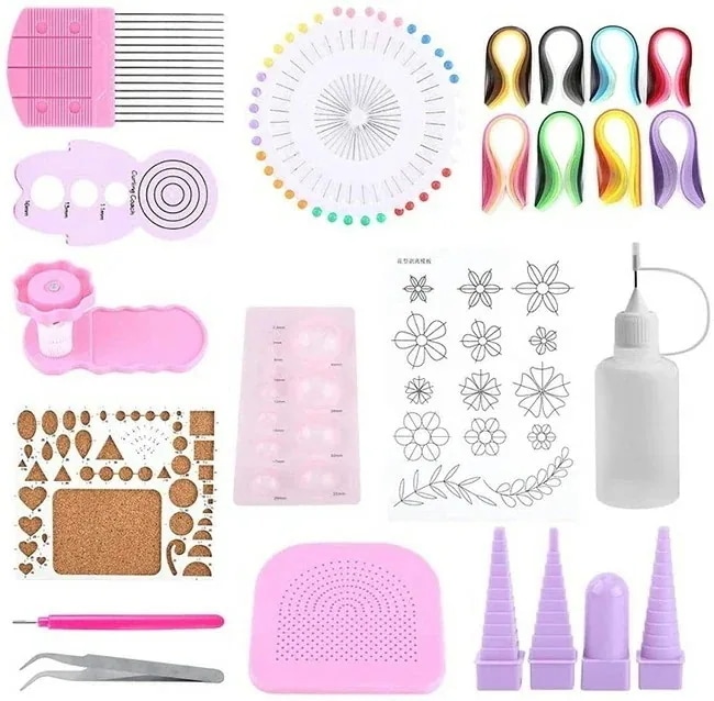 【急速出荷!】ペーパークイリング クイリング キット セット ペーパークラフト キット 道具セット 390×5mm 入門用 初心者用 練習用 小学生 小学校 女の子 孫 ずこう 図工 工作