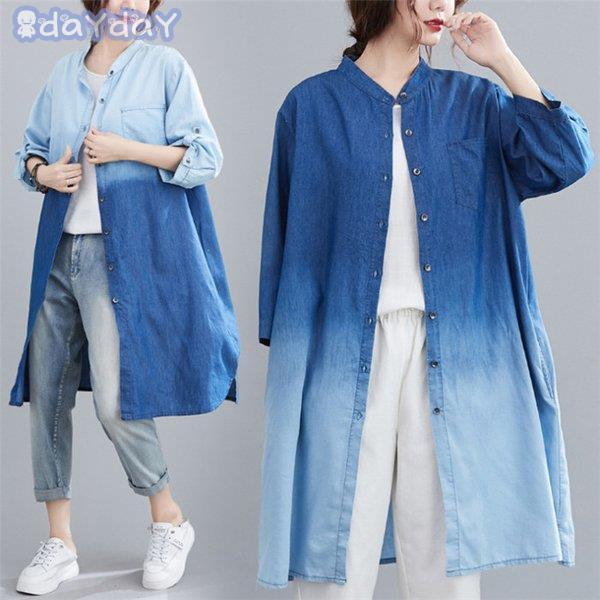 ライトアウター ロングデニムシャツ チュニック コート カーディガン レディース 秋 冬 トップス ゆったり 長袖 体型カバー 大きいサイズ はおり 無地 20代 30代