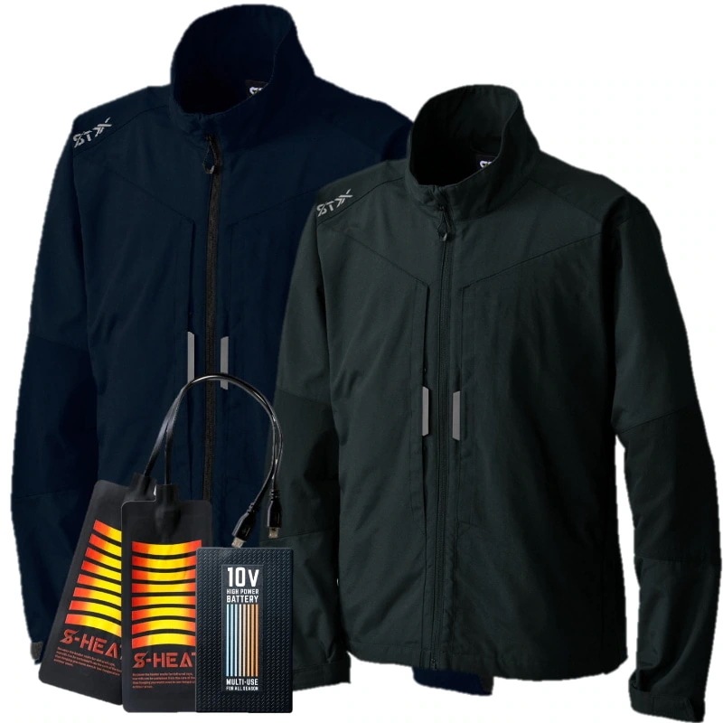 電熱ベスト フード付きS-HEAT STX スマートストレージヒートジャケット 03180 シンメン 4WAYストレッチ 耐久性 11ポケット 反射 保湿性 大きいサイズ 防寒着 暖房 作業現場 仕事