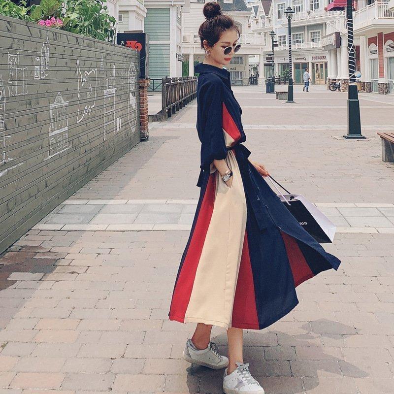 春コーデ ワンピース レディース 春 Aライン ワンピース キレイめ 秋 シャツロング 長袖ワンピース 切り替え体型カバー 着痩せ