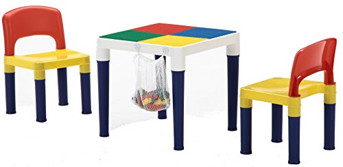 不二貿易 子供用 テーブル チェア 3点セット 幅44×奥行44×高さ42cm カラフル チェア2脚 2WAYテーブル 100ピース ブロック付き 95413