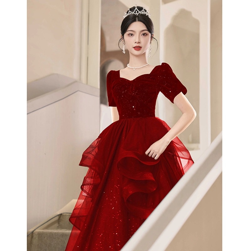 パーティードレス2025しい赤いイブニングドレス宴会ドレス