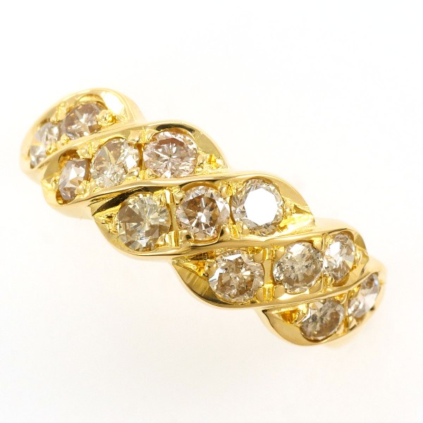 K18 18金 YG リング 指輪 12号 ブラウンダイヤ 1.00 ジュエリー 中古