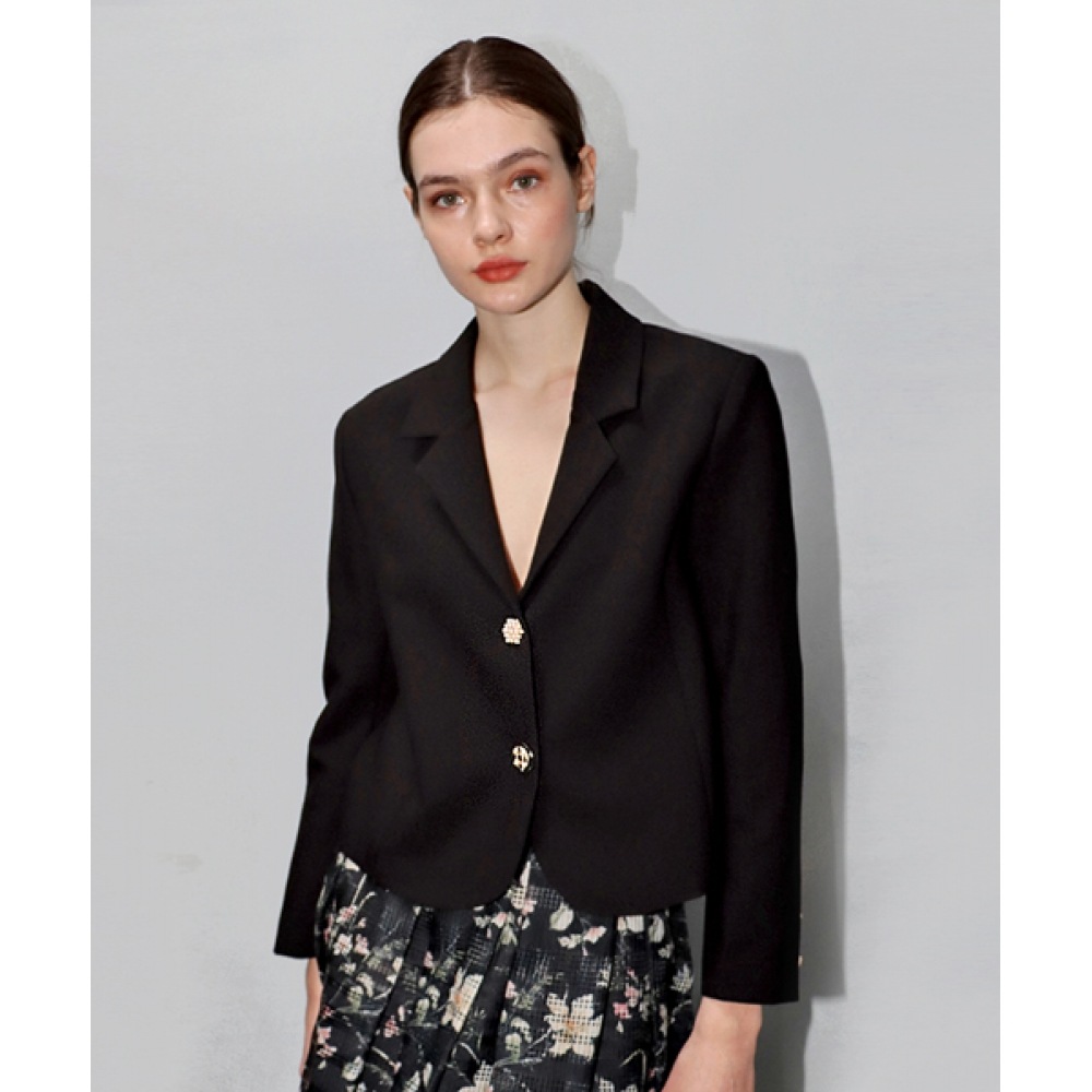 DAMAGE MNEMONIC パールツーボタン ブラッククロップジャケット_ Pearl Two Button Black Crop JK