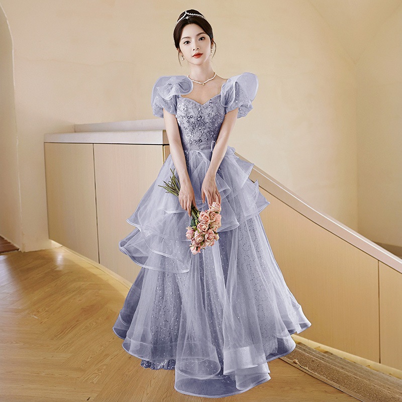 2025軽贅沢優雅成人式ロングスカート結婚披露宴パーティー司会者芸考イブニングドレス 6,636円