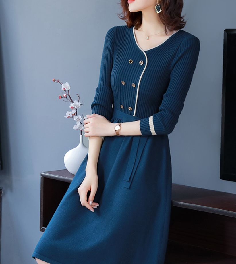 ワンピース デート モテアイテム シャツ ニットワンピ ミモレ丈 長袖 リブニット 可愛い きれいめ 上品 おしゃれ かっこいい 可愛い ラブリー キュート ガーリー クール モード系