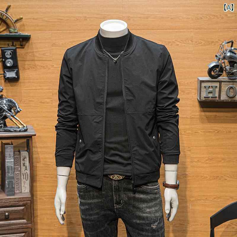 メンズ ファッション ベースボール ジャケット 春秋 カジュアル トップス 韓国 スリム ソリッドカラー ジャケット