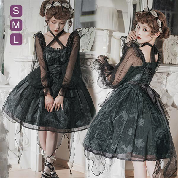 ロリータ jsk ワンピース 可愛い プリンセスドレス お姫様 ロリータ服 リボン 黒 可愛い アイドル衣装 コスチューム 長袖 コスプレ衣装 文化祭 学園祭 かわいい 萌え イベント