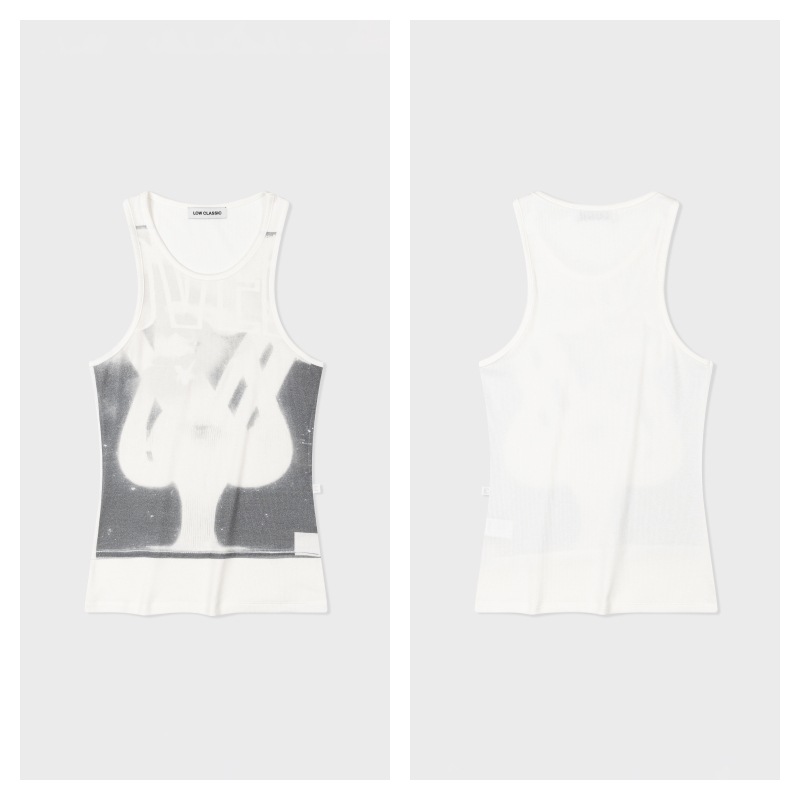 【LOW CLASSIC】 PRINT RIB SLEEVELESS TOP : WHITE
